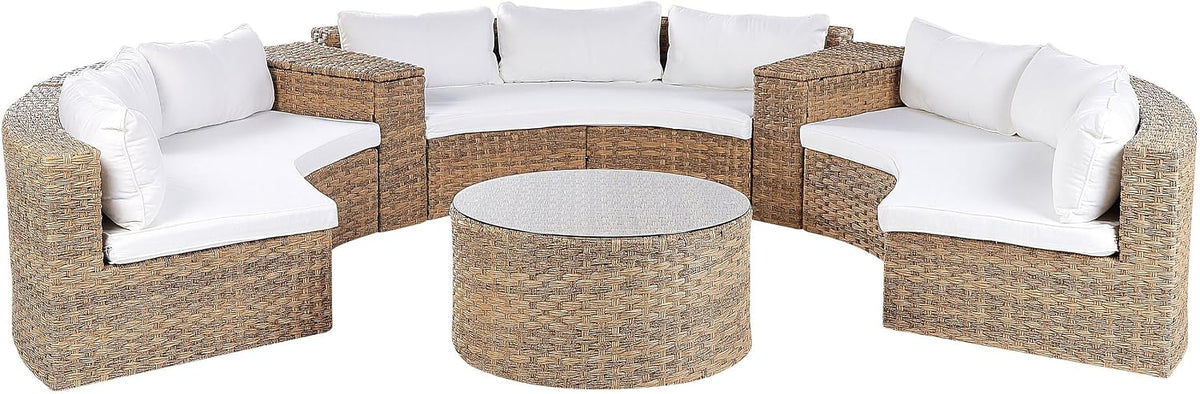 Sofa Beliani, PE Rattan, Gold/braun, 9-Sitzer Lounge Set Rattan Gold braun rund mit Auflagen