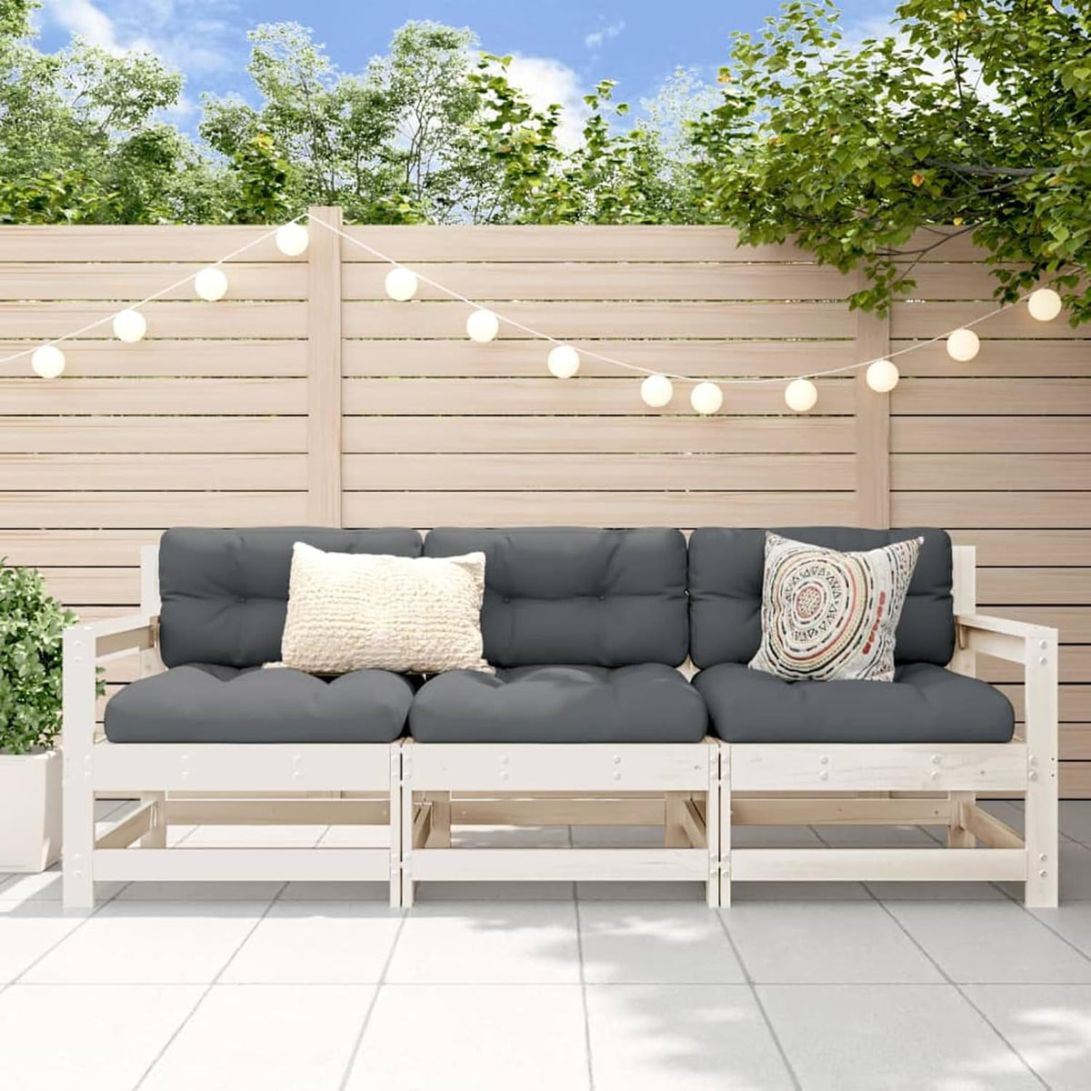 ATOMSTACK MAKER Sofa, Weiß/Grau, HOMELEN 3-tlg. Garten-Lounge-Set Weiß Massivholz Kiefer, Gartenset -Set Garnitur Gartenmöbel Couch-Set mit und Sessel