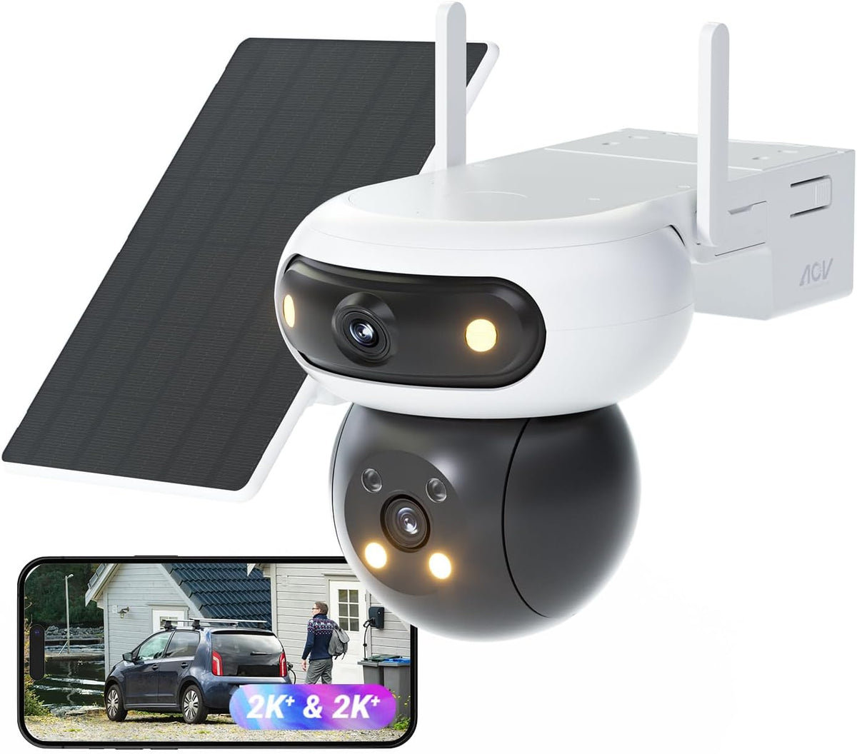 EZVIZ Überwachungskamera, 8 W, Weiß, 4MP+4MP WLAN Aussen Akku Solar, Pan&Tilt Dual-Objektiv, 10400mAh Batterie, Auto-Tracking