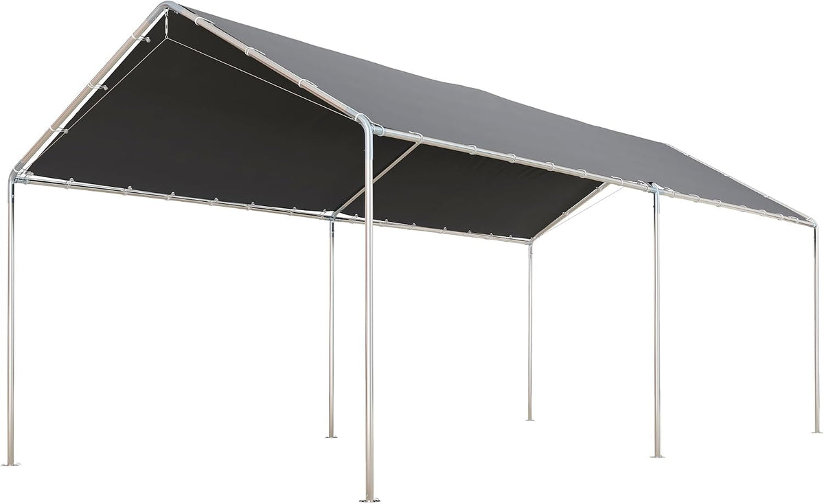 Outsunny Carports, 3 m, grau, Carport Vorzelt für Auto 6 x verzinkter Stahl Robustes Dach