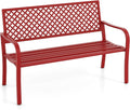 COSTWAY Sitzbank, 127 x 62 x 86 cm, 300 kg, Metall, Rot, Gartenbank Metall, wetterfeste für 2-3 Sitzer, Parkbank mit Rückenlehne & Armlehne