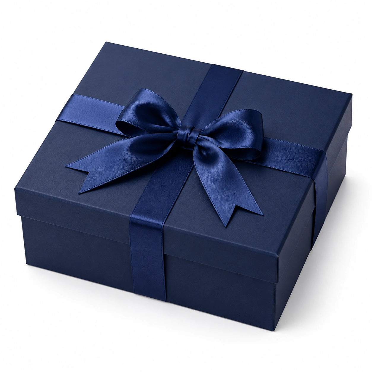 Geschenkbox 25 x 25 x 10 cm aus Karton in Dunkelblau mit Satinband und Deckel