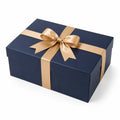 Geschenkbox 30 x 22 x 10 cm aus Karton in Dunkelblau Gold mit Schleifenband