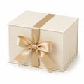 Geschenkbox 20 x 20 x 15 cm Karton Creme Gold mit Schleife dekorativ