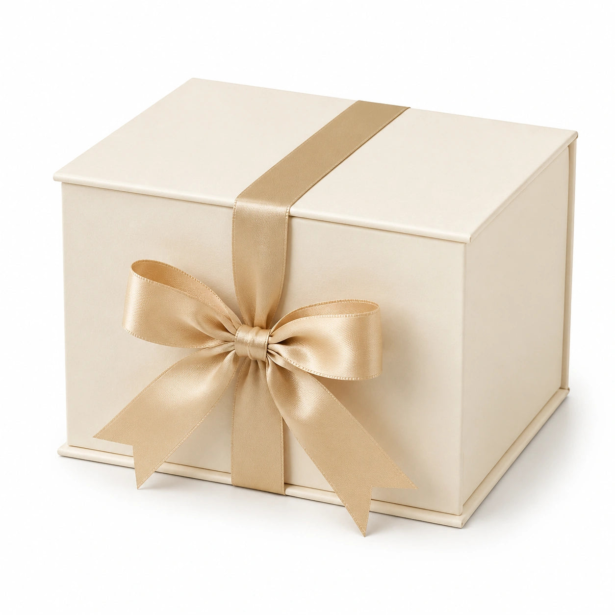 Geschenkbox 20 x 20 x 15 cm Karton Creme Gold mit Schleife dekorativ