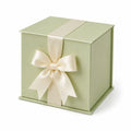 Geschenkbox 20 x 20 x 20 cm Karton Hellgrün Creme quadratisch mit Deckel und Schleife