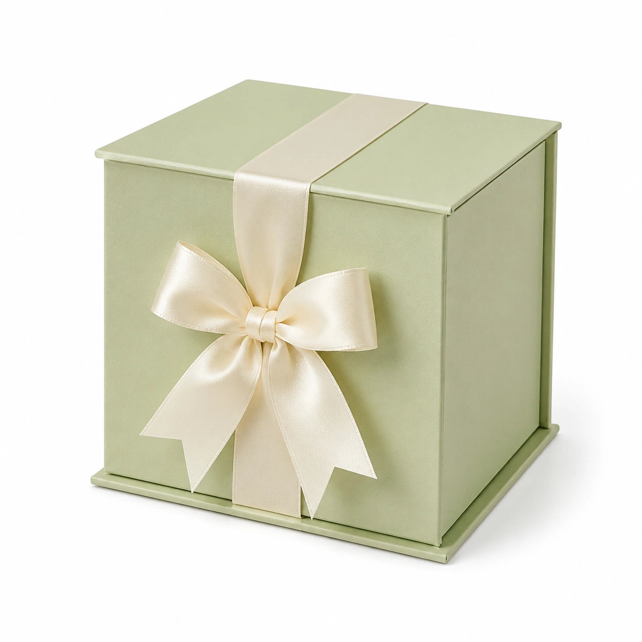 Geschenkbox 20 x 20 x 20 cm Karton Hellgrün Creme quadratisch mit Deckel und Schleife