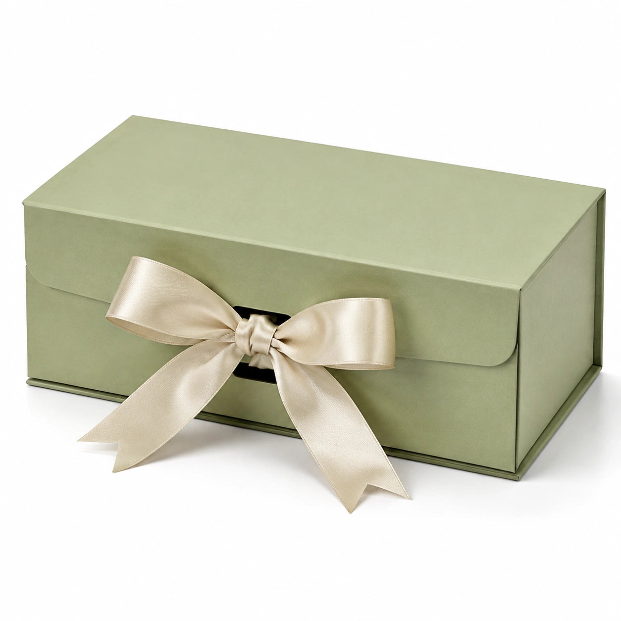 Geschenkbox 30 x 20 x 12 cm aus Karton in Salbeigrün mit Schleife