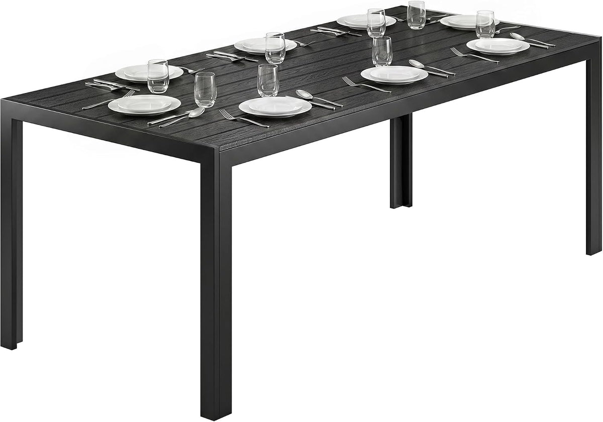 Outsunny Esstisch, 190 x 84,5 x 72 cm, Schwarz, Gartentisch Kunststoff UV-&Wetterfest