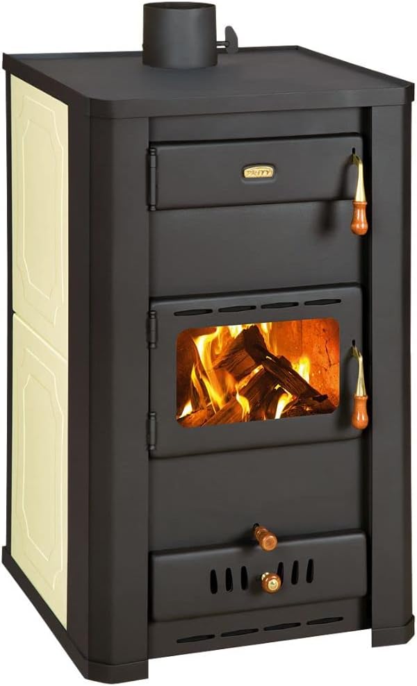 BALKAN ENERGY Kaminofen, 26 kW, Schwarz/Creme, Holzofen Wasserführend Prity S3 W21
