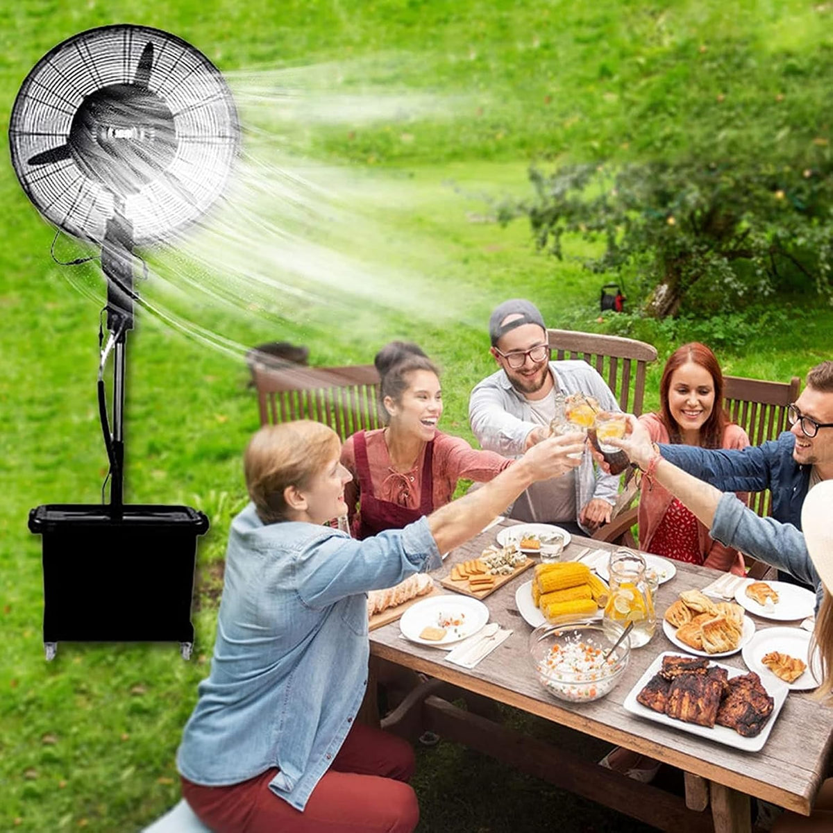 Außenventilator, Weiß, 3-Gang-Hochleistungs-Industrie-Nebel mit einstellbarer Höhe, Terrasse, Gewerbe, Garage, Lager