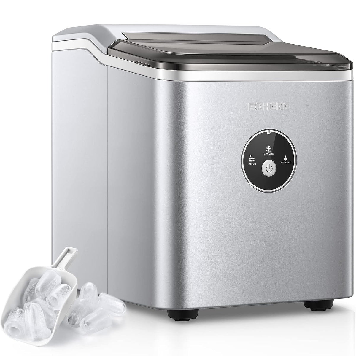 FOHERE Eiswürfelmaschine, 14 kg, Schwarz, 24 Stunden, Eiswürfel in 5 Minuten, 2 Größen von Bullet Ice, Ice Maker
