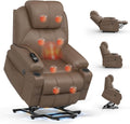 BareTay Relaxsessel, Grau, für ältere Menschen, Power-Liegestuhl mit Massage und Wärme, verlängerte Fußstütze, Typ C + USB-Anschlüsse