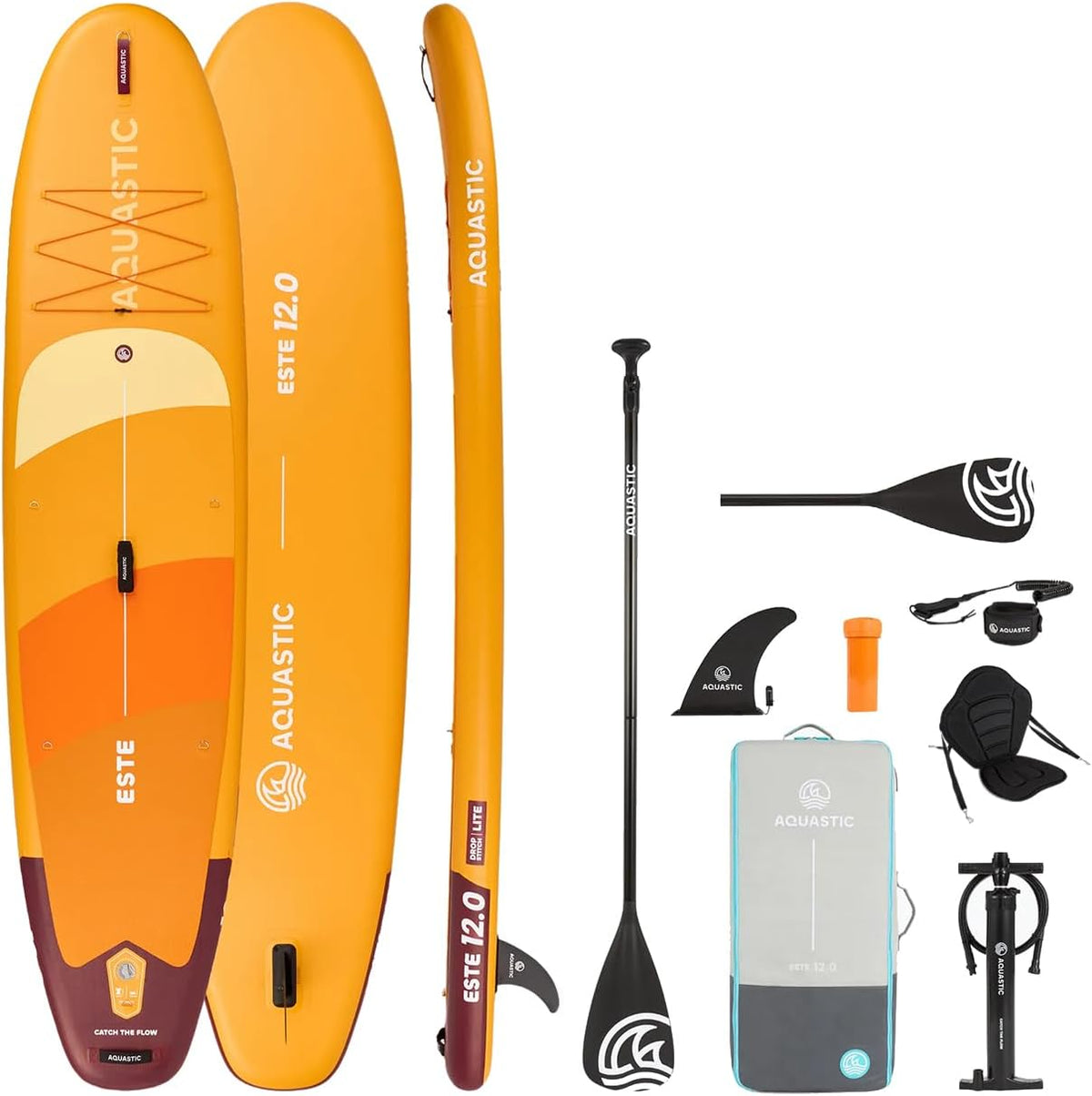 AQUASTIC SUP-Board, 170 kg, 390 L, Weiß, Este 12'0' SUP Board Set, Drop Stitch Lite, Sitz montierbar, leicht & stabil