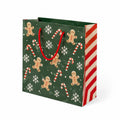 Geschenktüte 26 x 12 x 32 cm aus Papier Grün Rot mit Weihnachtsmotiv und Kordelhenkeln