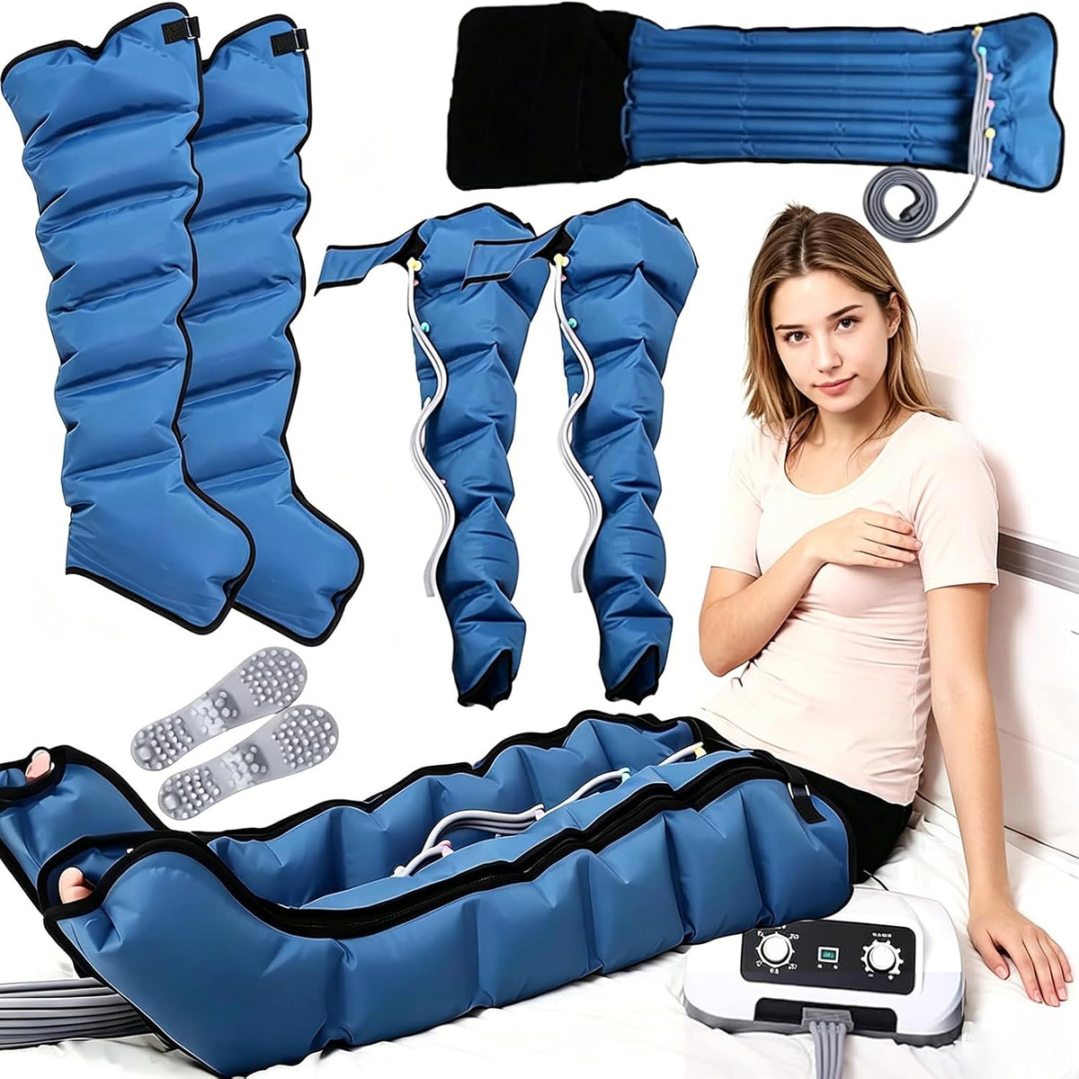 MINHUIJIHUI Fußmassagegeräte, Schwarz, Generisch Lymphdrainage GeräT, BeinmassagegeräT, mit 6 Luftkammern, Einfaches Einstellbar und Anwendung