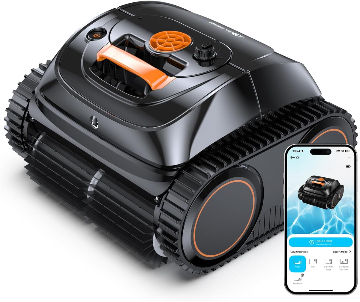 WINNY POOL CLEANER Poolroboter, Schwarz/Orange, C1 roboter Akku Wand und Boden-Keine Kabel, Reinigt Boden & Wände