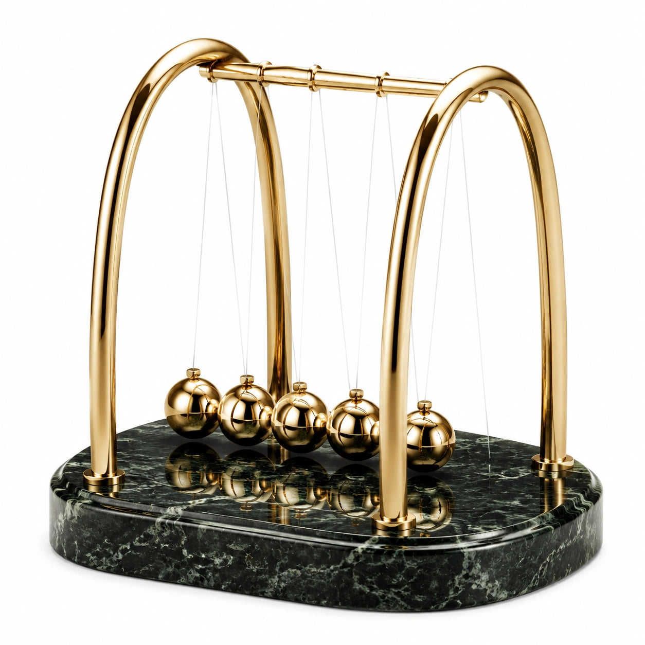 Newtonpendel 30 x 16 x 30 cm aus Metall und Marmor in Gold Grün als Schreibtischdekoration