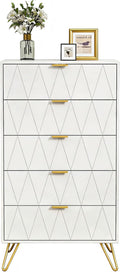 UEV Sideboard, 60 x 34 x 91 cm(L×B×H), Holz+Metall, Natur, Kommode mit 5 Schublanden, 60 x 34 x 110 cm Modern (Weiß)