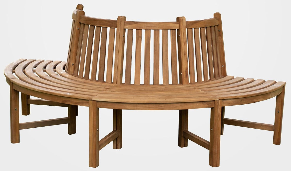 CLP Sitzbank, braun, Halbrunde Baumbank Male aus massivem Teakholz I Gartenbank, Farbe