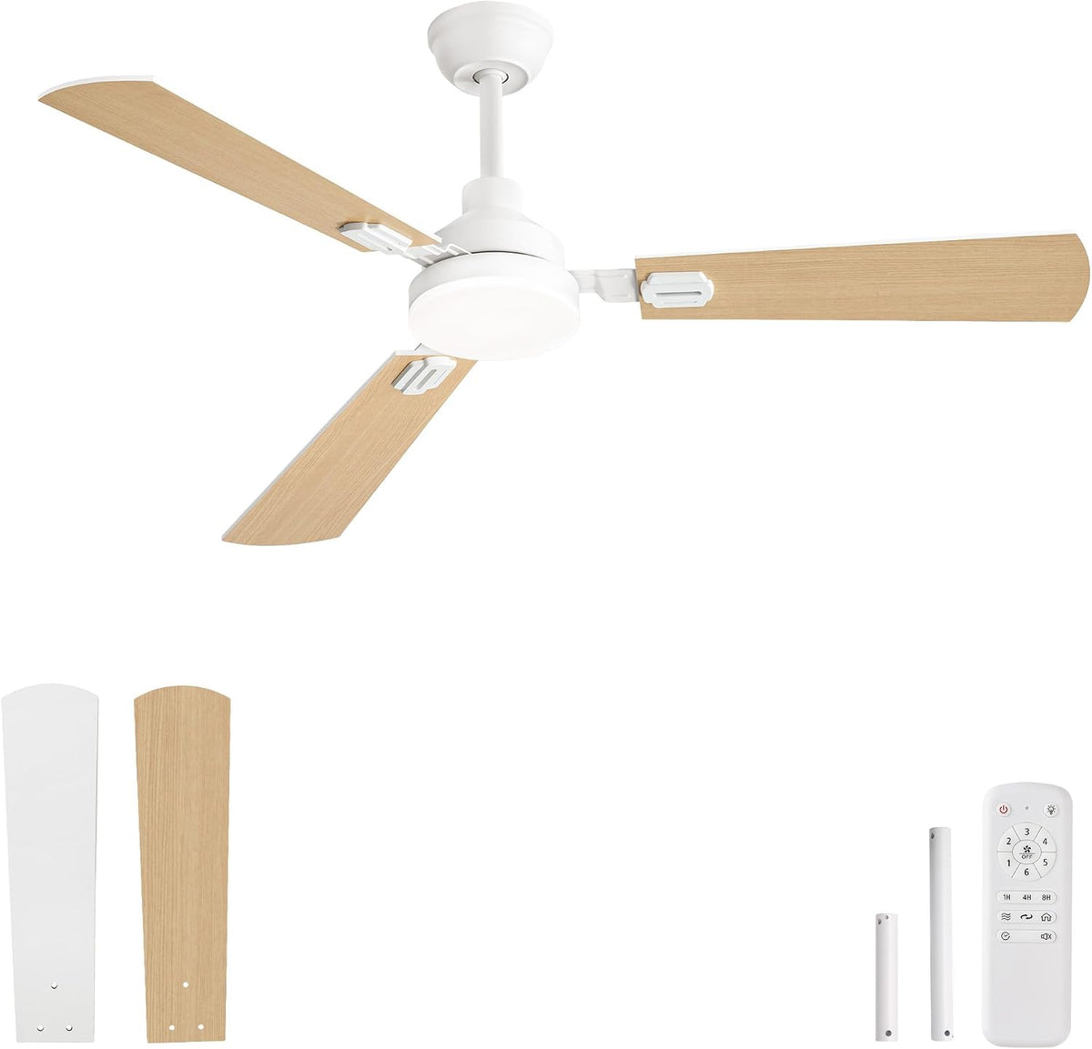 ZMISHIBO Deckenventilator, 132 cm, Weiß, mit LED-Licht, Fernbedienung, Innen/Aussen, 3 Lichtfarben, leiser reversibler DC-Motor
