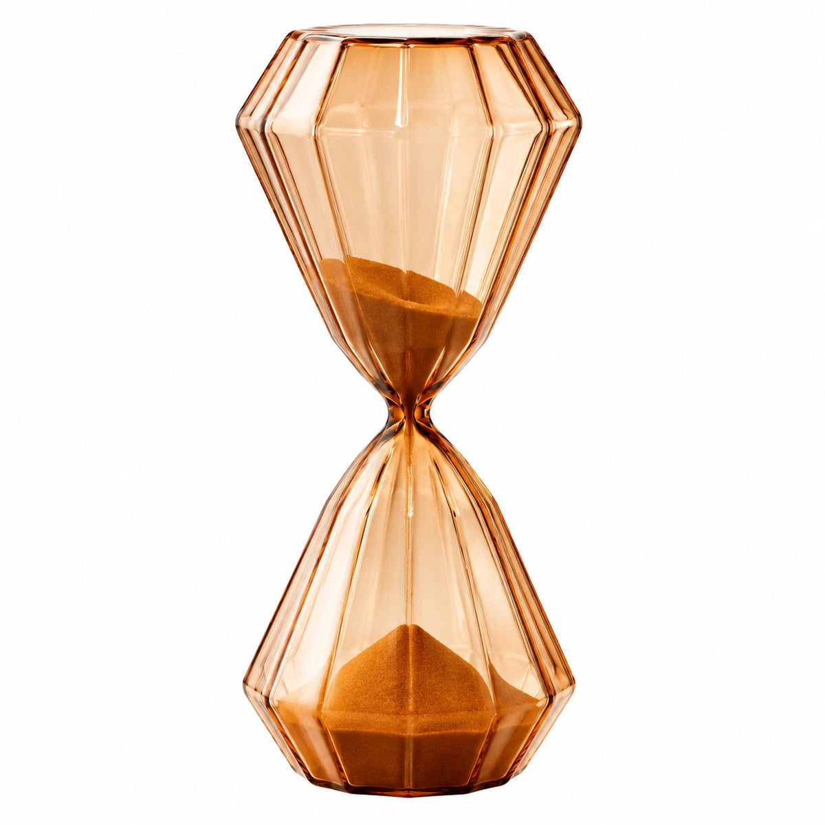 Sanduhr 10 x 10 x 25 cm aus Glas bernsteinfarben für Schreibtisch im geometrischen Stil