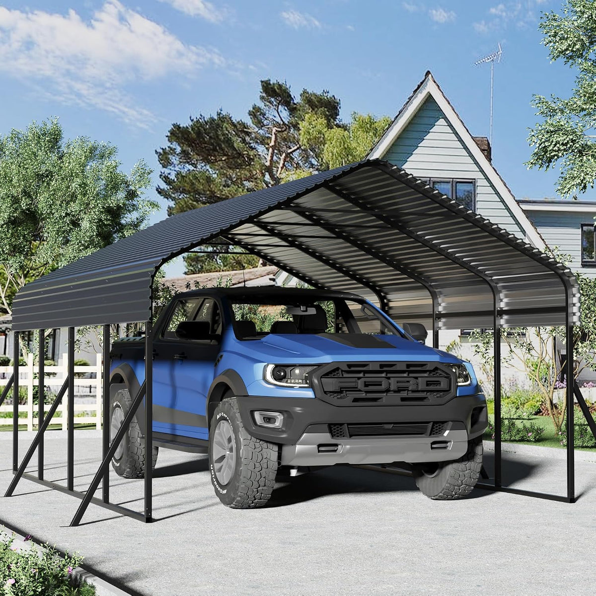 TIMWNER Carports, 30,5 x 50,8 cm, Schwarz/Blau, Carport-Baldachin, strapazierfähig, Metall-Carport mit verstärkter Struktur und Boden