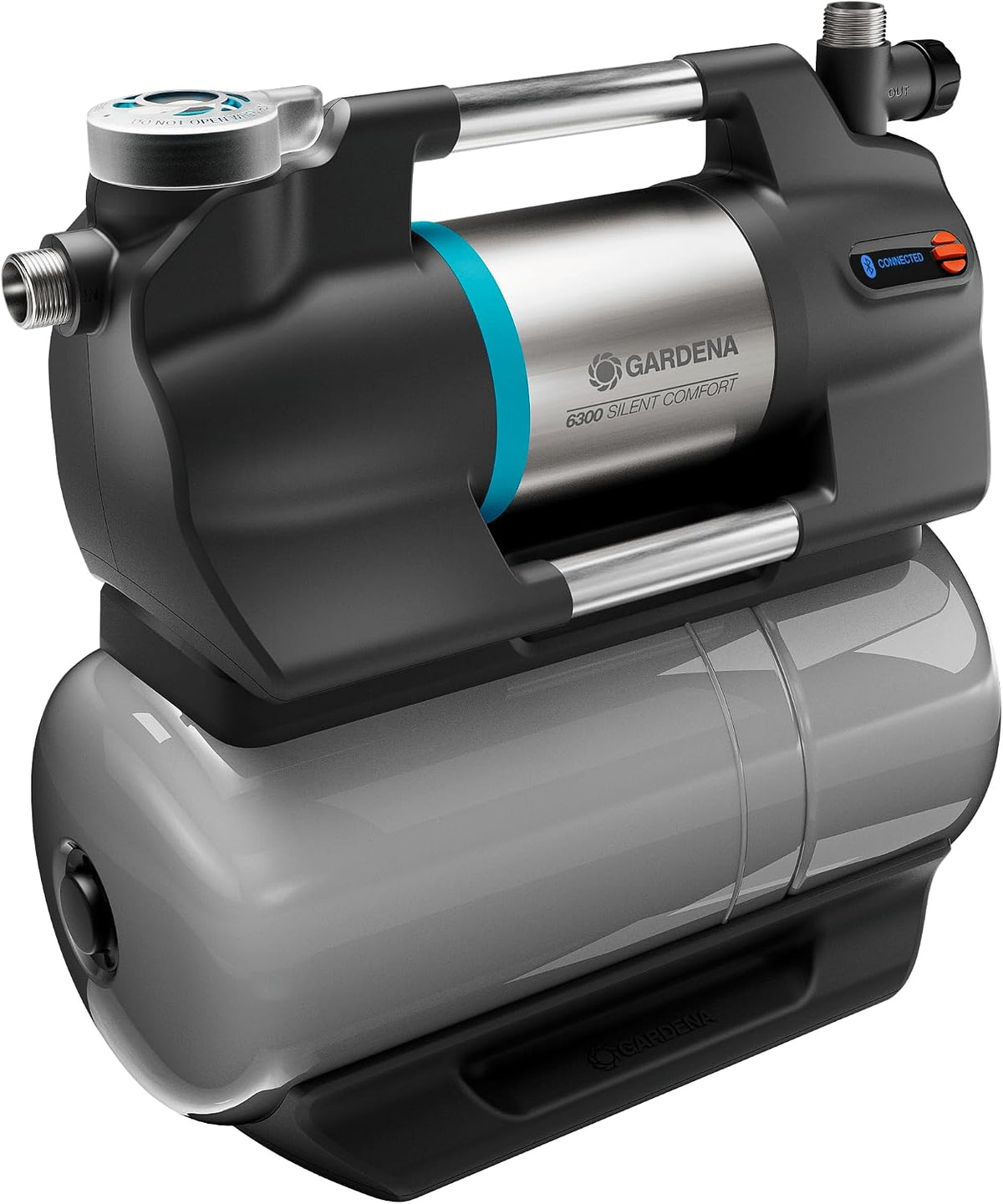 Gardena Klempnerarbeiten, 6300 l, 25 l, Schwarz/Grau, Hauswasserwerk 6300 SilentComfort: Pumpe mit Wasserspeicher