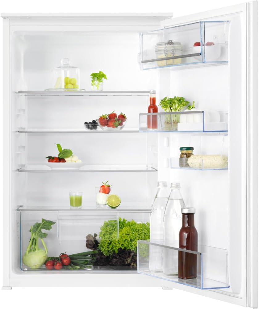 AEG Kühlschrank, 88 cm, 142 L, Weiß, Einbau- ohne Gefrierfach, Serie 5000 OptiSpace: 3x vielfach verstellbare Glasablage