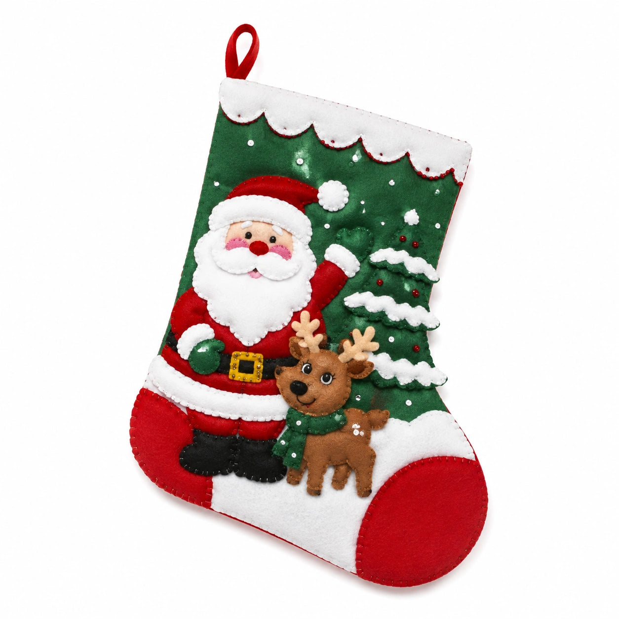 Weihnachtsstrumpf 45 cm aus Filz Rot Grün mit Aufhängeschlaufe