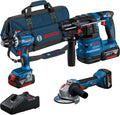 Bosch Elektrowerkzeug, 4.0 Ah, 18 V, Blau/Schwarz, Professional System Akku-Combo Kit: GSB -45 + GBH -22 + GWS, GAL -40