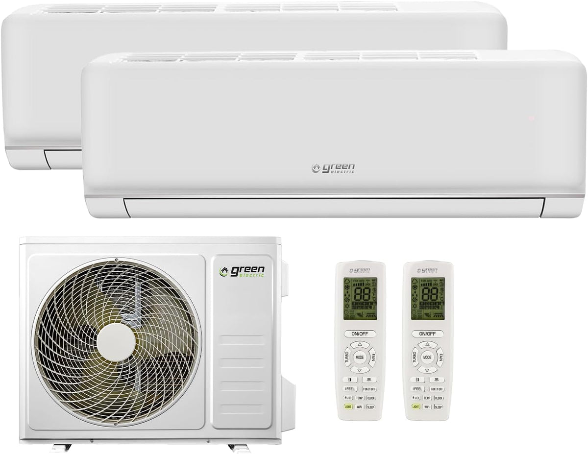 GREEN ELECTRIC Klimaanlage, Weiß, Plus Dual Split 9000+9000 BTU, Wi-Fi, Energieeffizienz A++/A+, Klimagerät mit Zwei Inneneinheiten und 1 Außeneinheit