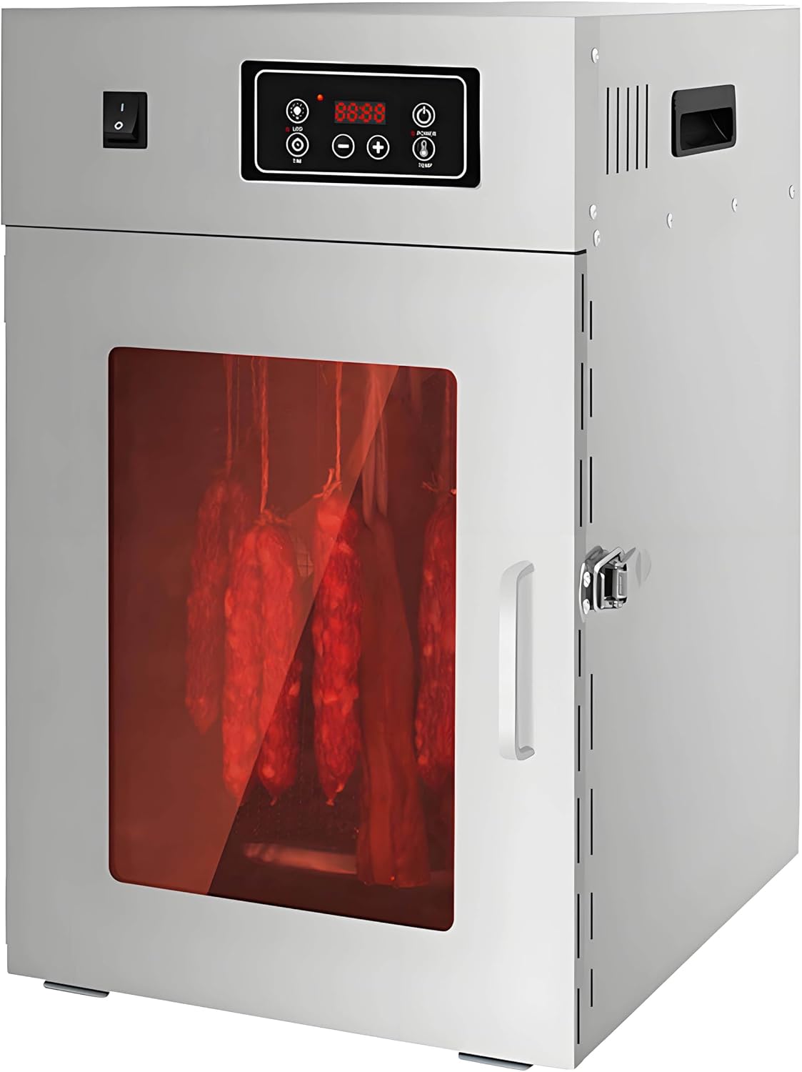 GSHSHOU Wäschetrockner, 800 W, Edelstahl, Schwarz, Gewerblicher Dörrautomat, Drehbarer Fleischtrockner, 90 °C, Wursttrockner mit Digitaltimer