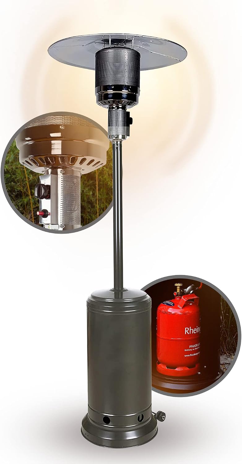 APANA Heizstrahler, 14 kW, Anthrazit, Gas Heizpilz Bellamente ONE, Terrassenheizer mit Abschaltautomatik, Umkippsicherung