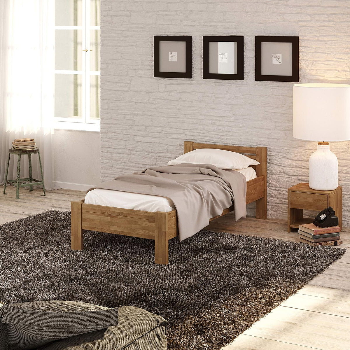 Krok Wood Bettrahmen, 100 x 200 cm, Natur/Eiche, Seniorenbett SiSi aus Massivholz (Eiche