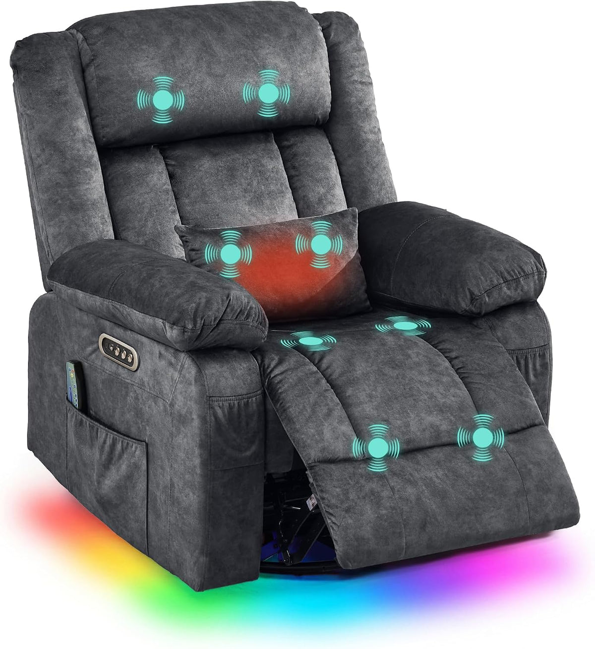 SnyFivv Relaxsessel, Grau, 2 Motoren Elektrischer mit Liegefunktion & Schaukelfunktion, 240° Drehbarer Massagesessel mit Wärme & Vibration