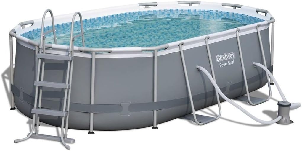 Bestway Stahlrahmenpool, 424 x 250 x 100 cm, grau, Power Steel Frame Pool Set, oval