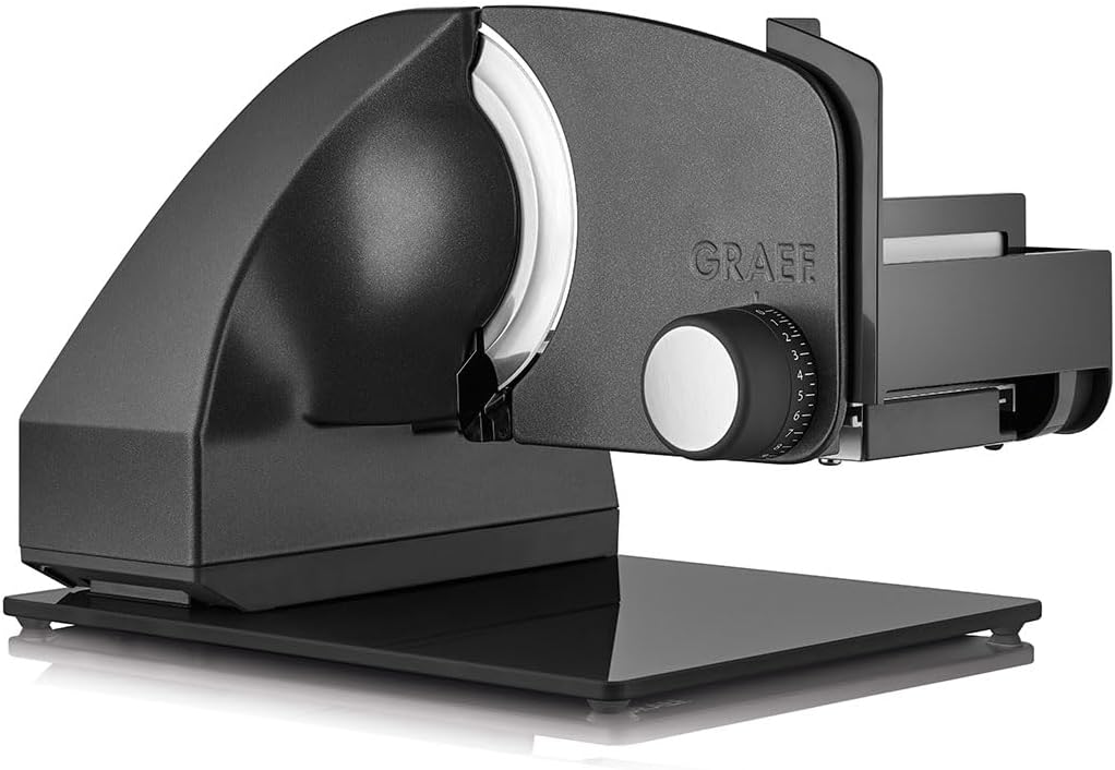 GRAEF. Schlitten, 170 mm, 20 mm, 170 W, Schwarz, Master M95 - Elektrischer Allesschneider, Made in Germany, Kippbar 30°