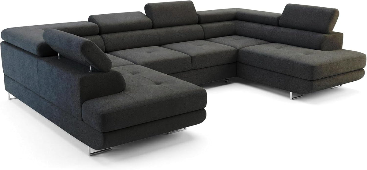 Sofa COMFORTINO FURNITURE, Schwarz, Eck mit Schlaffunktion Big PASTI U-Form, Couch mit Bettkasten, 3-Sitzer Eckcouch