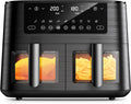 cookwise Heissluftfritteuse, 9 L, Schwarz, Dual Zone Heißluftfritteuse mit Sichtfenster, XL Kapazität Doppel-Airfryer
