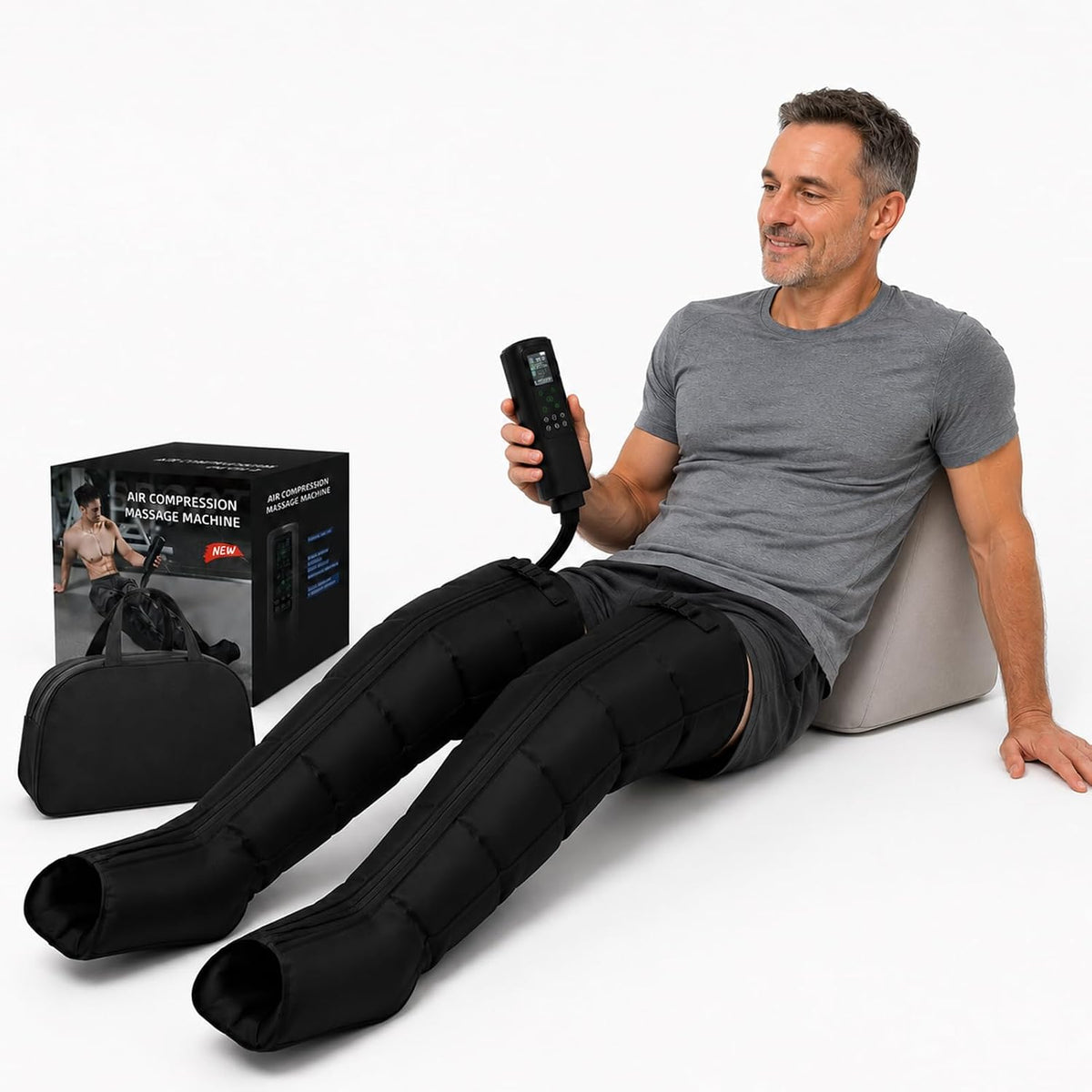 JIMINHUIXIN Fußmassagegeräte, Schwarz, Beinmassagegerät 6 Kammern, Lymphdrainage Gerät und Recovery Boots, Lipödem Massagegerät