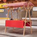 Faltbarer Servierwagen, 150 cm, Rot, Händlerwagen aus Holz mit Baldachin, tragbarer Marktstand für Veranstaltungen im Freien