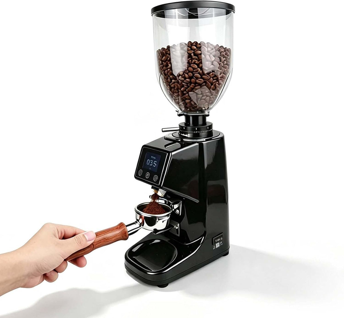 QFGain Elektrische Propellermühlen, 22 x 14 x 47 cm, 250 W, Schwarz, Gewerbliche 64-mm-Flachmahlwerk-Kaffeemühle mit Touchscreen