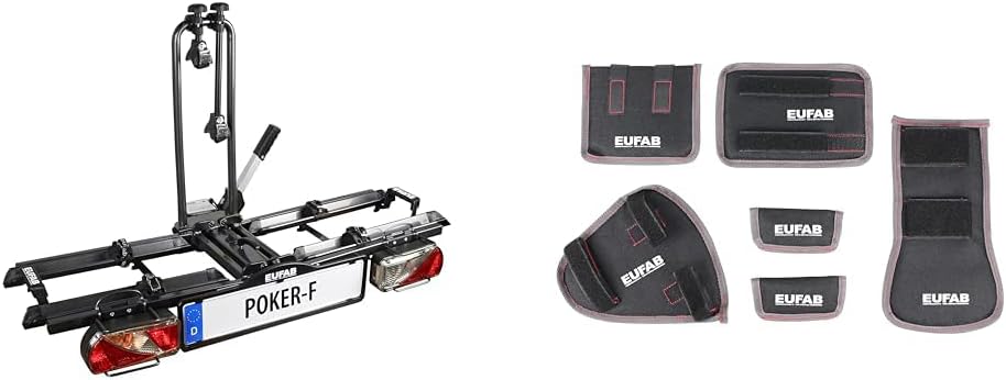 EUFAB E-Bike, Schwarz, 12010LAS Fahrradträger: Kupplungsträger 'Poker-F' (ehemals, für 2 Räder, für s geeignet + 11242 Fahrradtransportschutz 6-tlg