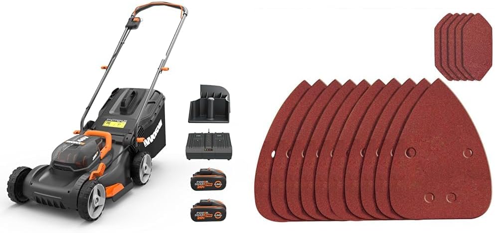 WORX Rasenmäher, 500m, 40 V, Schwarz/Orange, WG743E Akku-, Profi mit Mulchfunktion & PowerShare Akku, Rasenmähen ohne Kabel