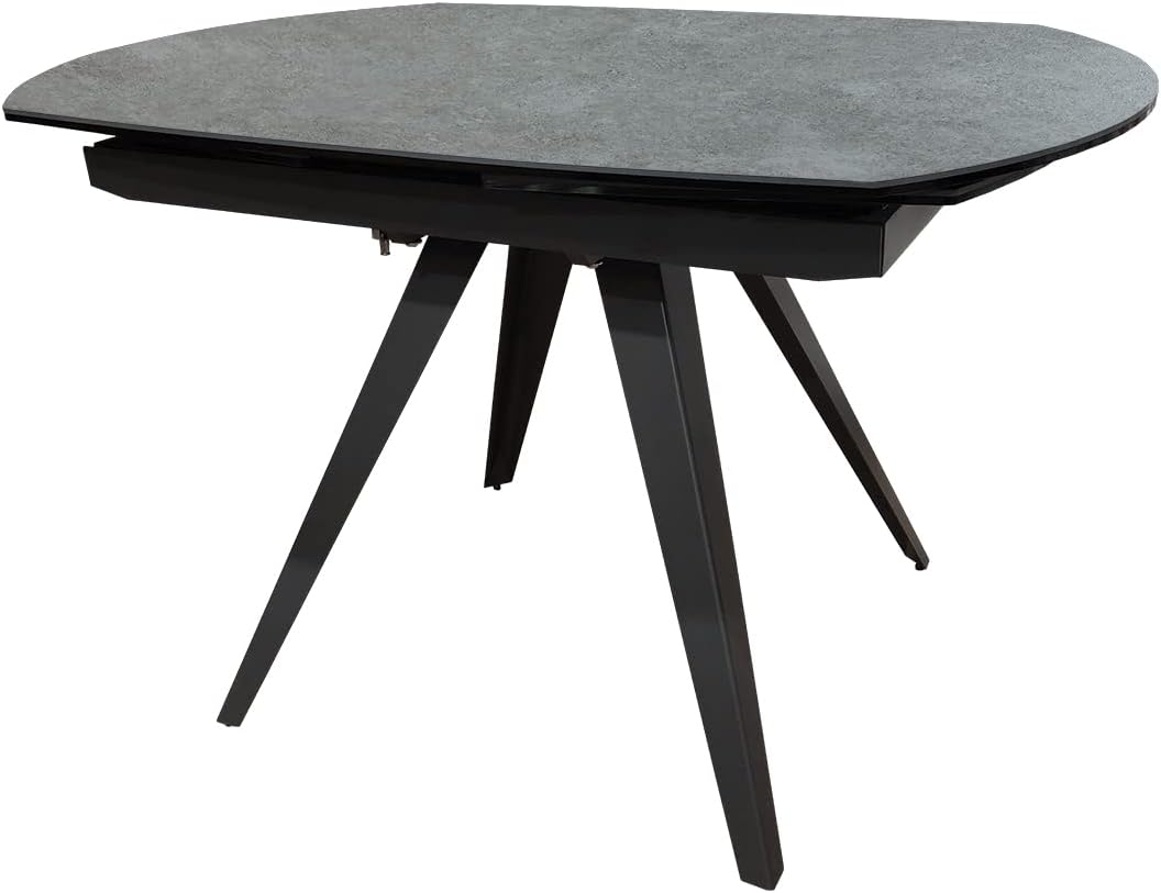 Meubletmoi Esstisch, 180 cm, grau/Schwarz, oval, ausziehbar, 120/, Keramikplatte, grau + Hartglas, ausgestellte Füße