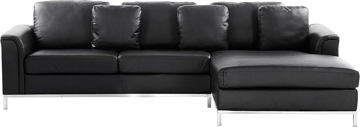 Beliani Sofa, Echtleder, schwarz, Modernes Eck Echtleder 3 Zierkissen Oslo