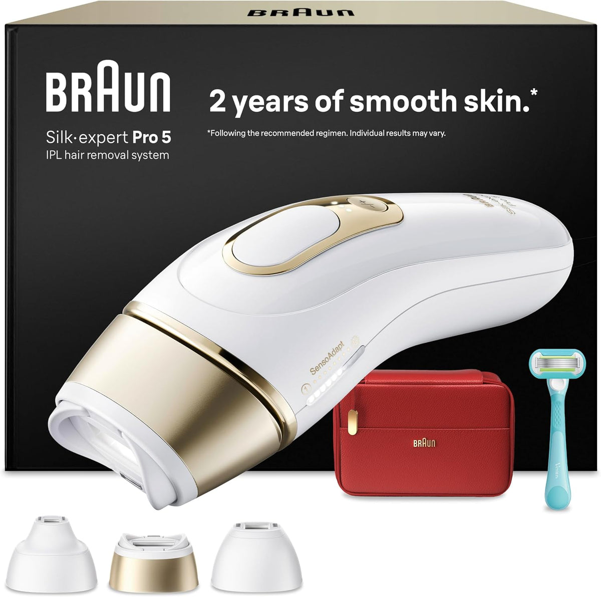Braun Systeme, Braun/Gold, Smart IPL Geräte Haarentfernung Silk·expert Pro 5, Professionelle Dauerhafte Laser Haarentfernung für Zuhause
