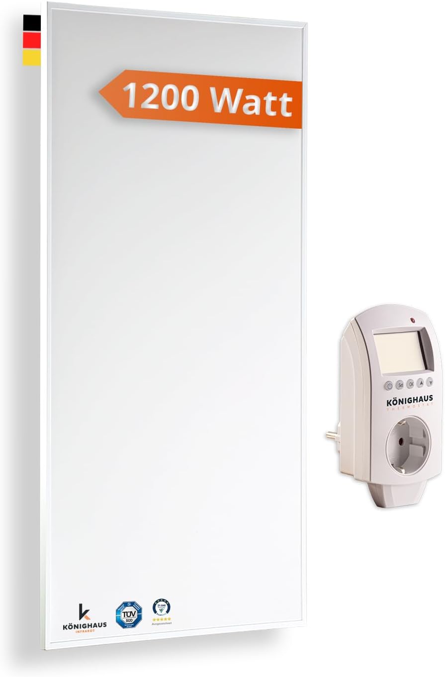 Könighaus Elektroheizkörper, Schwarz, Infrarotheizung - 1200 Watt + 5 Jahre Herstellergarantie