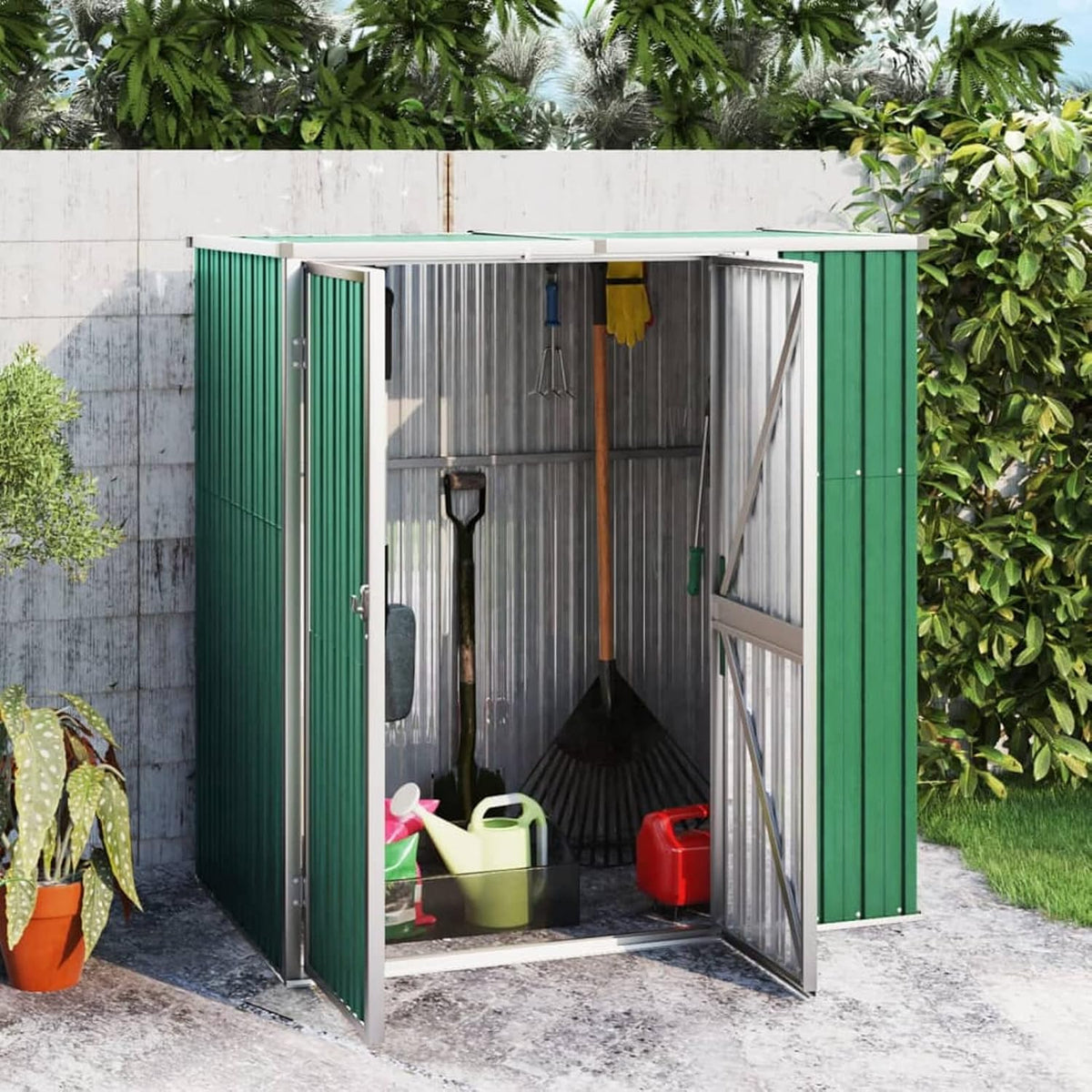 Gerätehaus SECOLI, 161 x 89 x 161 cm, Grün, Gartenhaus Metall pultdach Geräteschuppen Outdoor